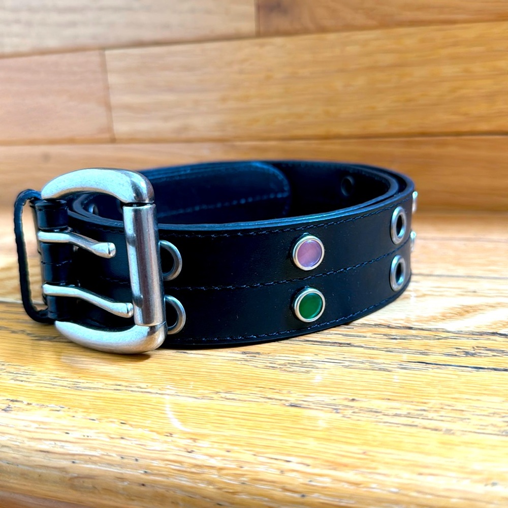 Women’s Black Belt With Multi-Colored Stones Design Size Adjustable